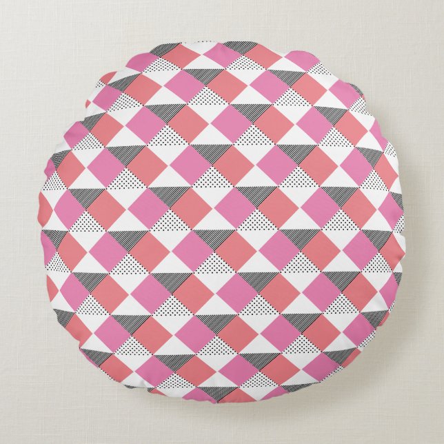 modern pink and black geometric pattern round pillow (Front)
