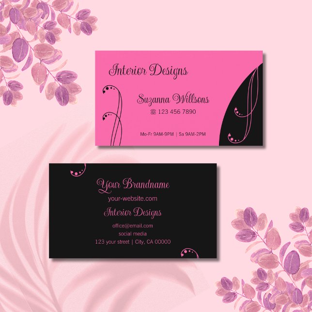 Modern Pink and Black Ornamental Squiggled Ornate Business Card (Creator Uploaded)