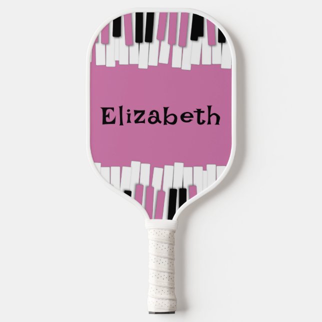 Modern Pink and Black Piano Keys Custom Pickleball Paddle (Front)