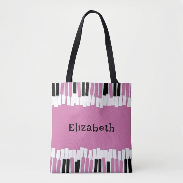 Modern Pink and Black Piano Keys Custom Tote Bag (Front)