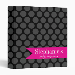 Modern Pink and Black Polka Dot Recipe Organizer Binder