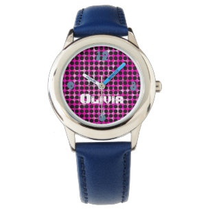 Modern Pink and Black Pop Art Personalized Watch