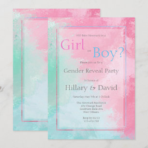 Modern Pink and Blue Gender Reveal Invitation