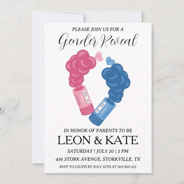 modern pink and blue gender reveal invitations (Front)