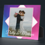 Modern Pink and Blue Wedding Plaque<br><div class="desc">This modern abstract pink and blue design forms a background and frame for your favourite newlyweds.</div>