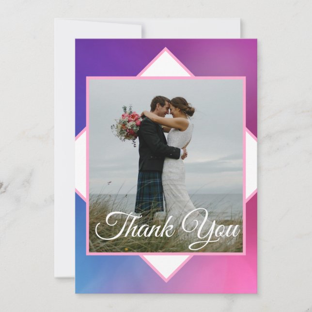 Modern Pink and Blue Wedding Thank You Card (Front)
