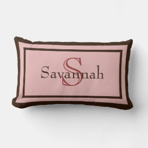 Modern Pink and Brown Monogram Name Accent Pillow