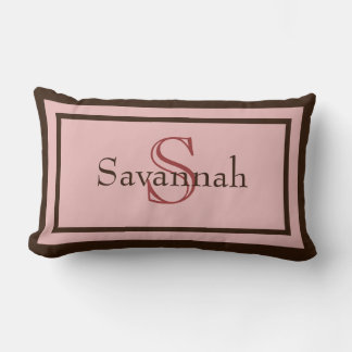 Modern Pink and Brown Monogram Name Accent Pillow