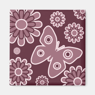Modern Pink And Burgundy Floral Butterfly Magnet