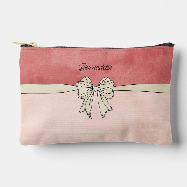 Modern Pink and Cream Bow Bridesmaids Accessory Pouch (Front)