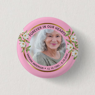 Modern Pink and Gold Floral Forever in our Hearts  1 Inch Round Button