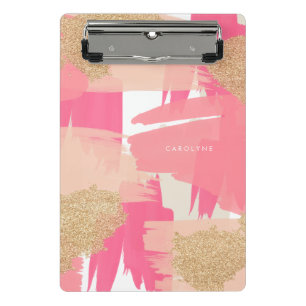 Modern Pink and Gold Glitter Abstract Mini Clipboard