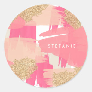 Modern Pink and Gold Glitter Abstract Pattern Classic Round Sticker