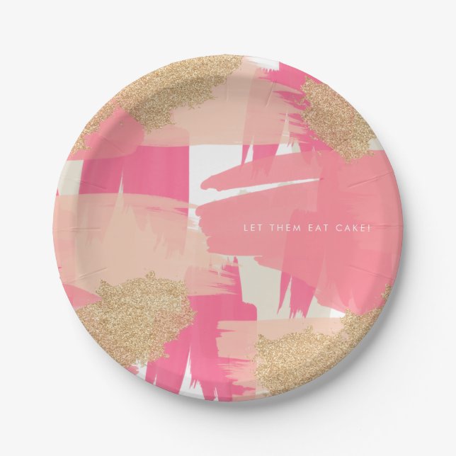 Modern Pink and Gold Glitter Abstract Pattern Paper Plate (Front)
