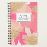Modern Pink and Gold Glitter Abstract Pattern Planner<br><div class="desc">Feminine and trendy custom planner featuring a pink brush pattern with gold glitter accents. Personalize by adding your name or short phrase. This modern abstract planner will be perfect as a personalized gift. Matching items are available.</div>