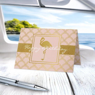 Modern Pink and Gold Glitter Flamingo Birthday Card