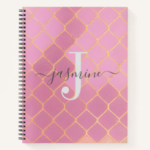 Modern Pink and Gold Glitter Monogram Notebook
