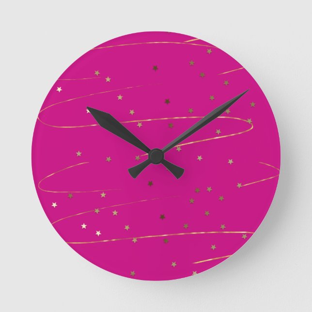 Modern Pink and Gold Glitter Wall Clock (Front)