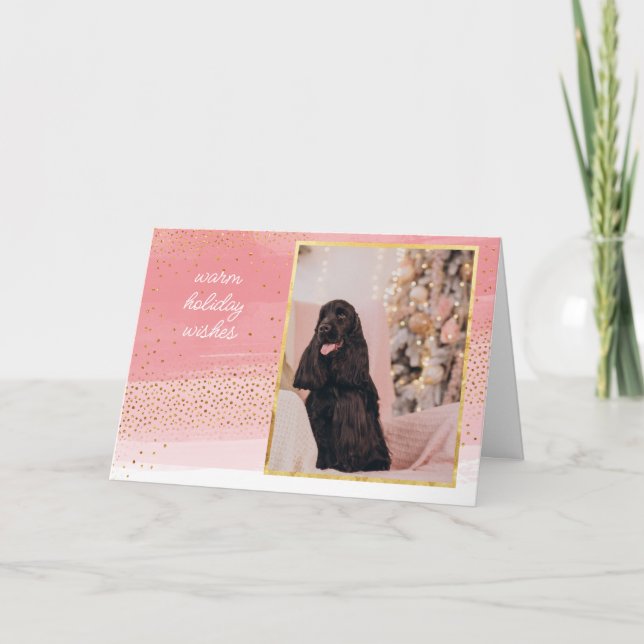 Modern Pink and Gold Holiday Photo (Front)