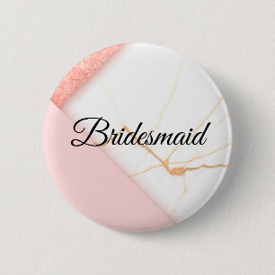 Modern Pink and Gold Marble Bridesmaid 2 Inch Round Button