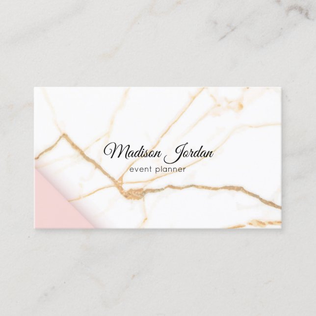Modern Pink and Gold Marble Business Card (Front)