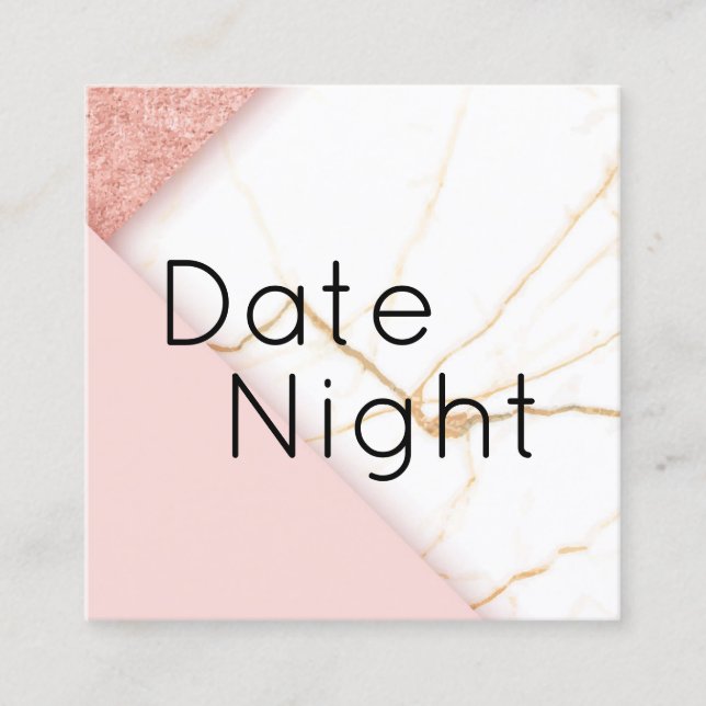 Modern Pink and Gold Marble Date Night Card (Front)