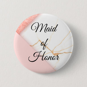 Modern Pink and Gold Marble Made of Honour 2 Inch Round Button
