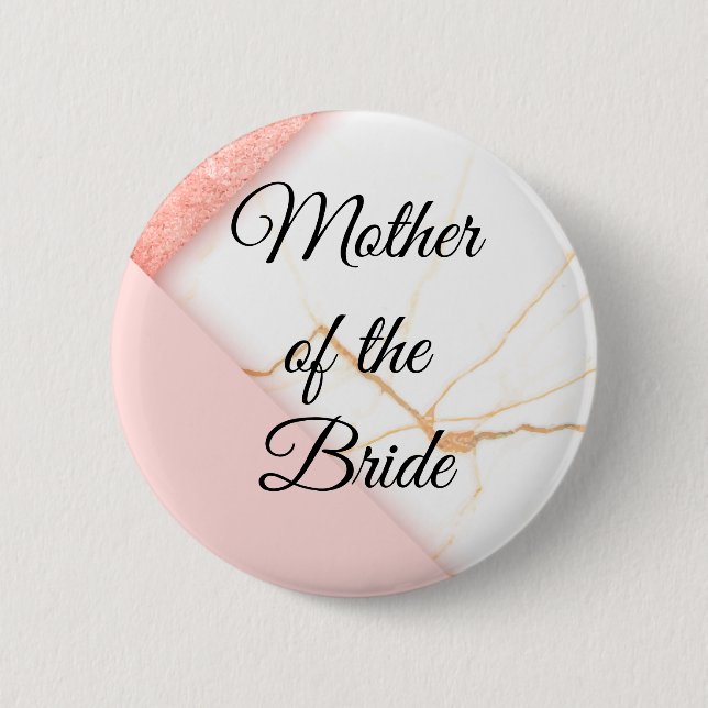 Modern Pink and Gold Marble Mother of the Bride 2 Inch Round Button (Front)