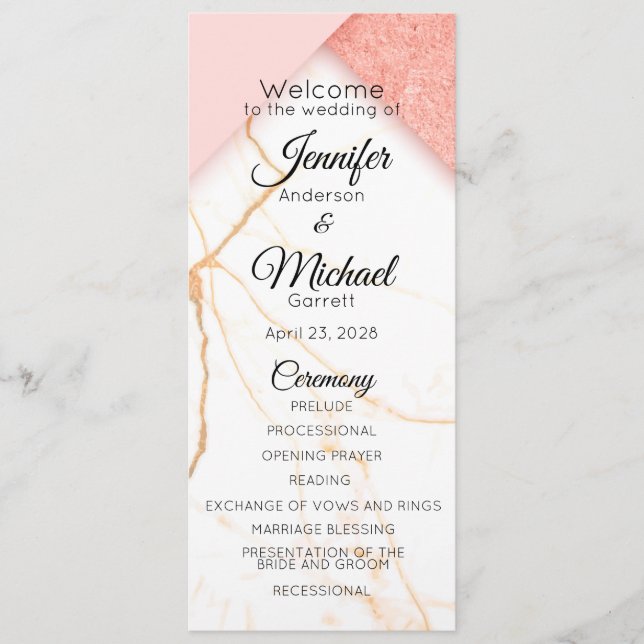 Modern Pink and Gold Marble Program (Front)