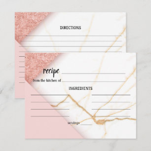 Modern Pink and Gold Marble Wedding Recipe Card