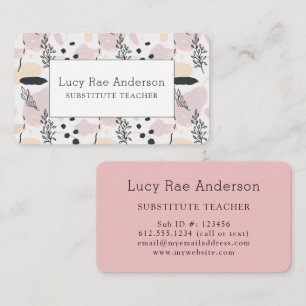 Modern Pink and Gray Floral Business Card