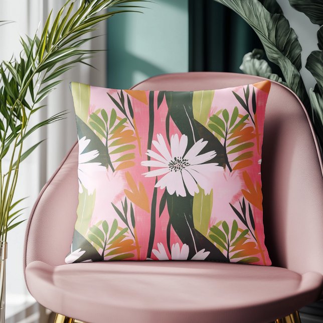 Modern Pink and Green Abstract Floral Pattern Throw Pillow (Creator Uploaded)