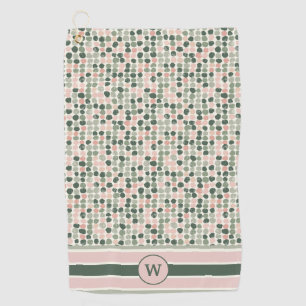 Modern Pink and Green Abstract Polka Dots Golf Towel