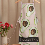 Modern  Pink And Green Avocado Pattern With Name Apron<br><div class="desc">Modern  Pink And Green Avocado Pattern With Name</div>