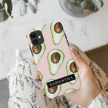 Modern  Pink And Green Avocado Pattern With Name iPhone 11 Case<br><div class="desc">Modern  Pink And Green Avocado Pattern With Name</div>