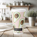 Modern  Pink And Green Avocado Pattern With Name Latte Mug<br><div class="desc">Modern  Pink And Green Avocado Pattern With Name</div>