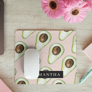 Modern  Pink And Green Avocado Pattern With Name Mouse Pad