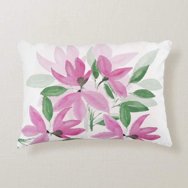 Modern Pink And Green Botanical Pattern Accent Pillow (Front)