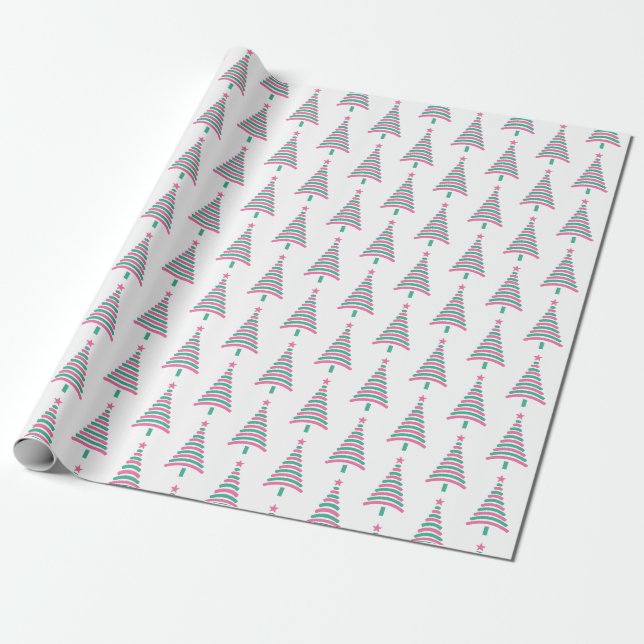 Modern Pink and Green Christmas Tree  Wrapping Wrapping Paper (Unrolled)
