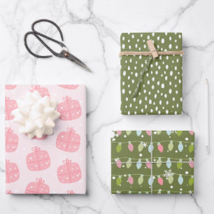 Modern Pink and Green Christmas Wrapping Paper