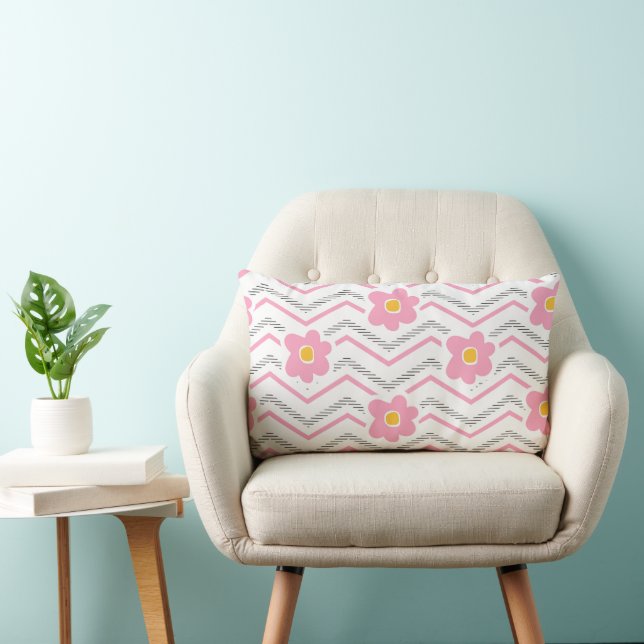 Modern Pink and Green Nursery Pattern Lumbar Pillow (Chair)