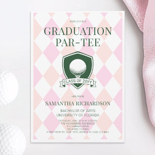 Modern Pink and Green Preppy Golf Graduation Party Invitation