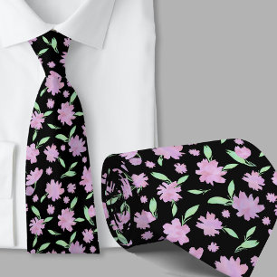 Modern pink and green watercolor flowers tie