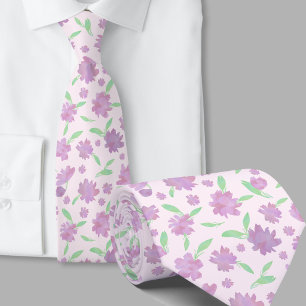 Modern pink and green watercolor flowers tie