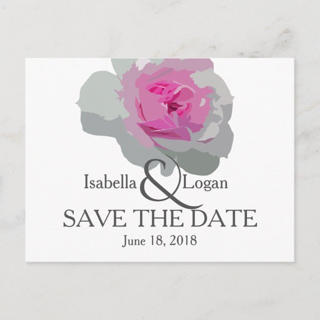 Modern Pink and Grey Floral Save the Date Postcard (Front)