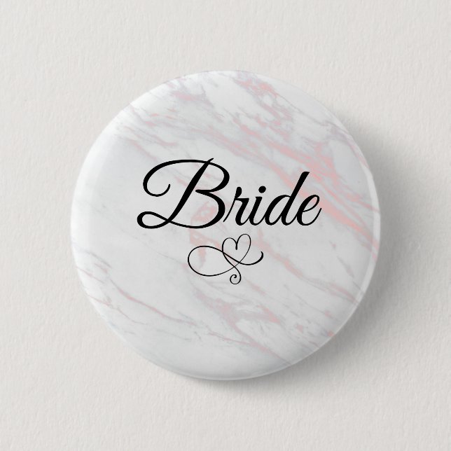 Modern Pink and Grey Marble Bride 2 Inch Round Button (Front)