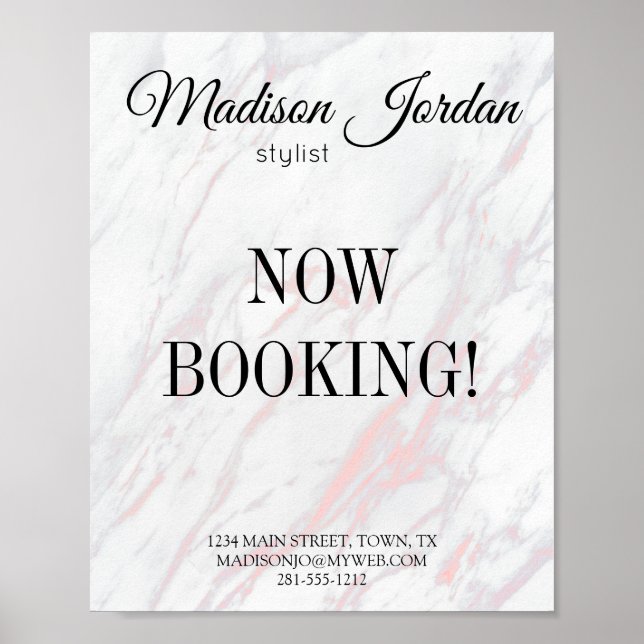 Modern Pink and  Grey Marble Business Poster (Front)
