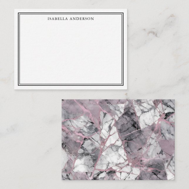 Modern Pink and Grey Marble Personalized Card (Front/Back)
