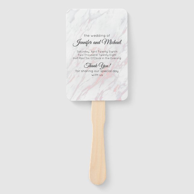 Modern Pink and Grey Marble Program Hand Fan (Front)