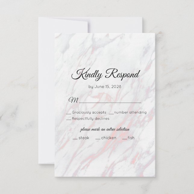 Modern Pink and Grey Marble RSVP Card (Front)